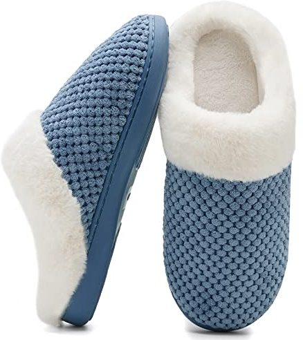 Zapatillas Casa para Mujer CáLido Pantuflas de Memory Foam con Forro de Felpa Cómodas Antideslizante para Interiores y Exteriores,Azul 39.5