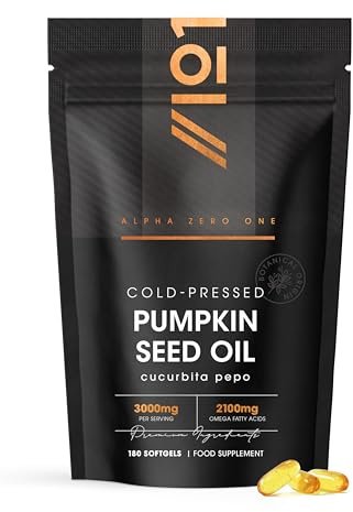 Pumpkin Seed Oil 3000mg – 50% Linoleic Acid – 180 Softgels – 100% Cold Pressed – No Additives – Resealable and Recyclable Pouch by Alpha01