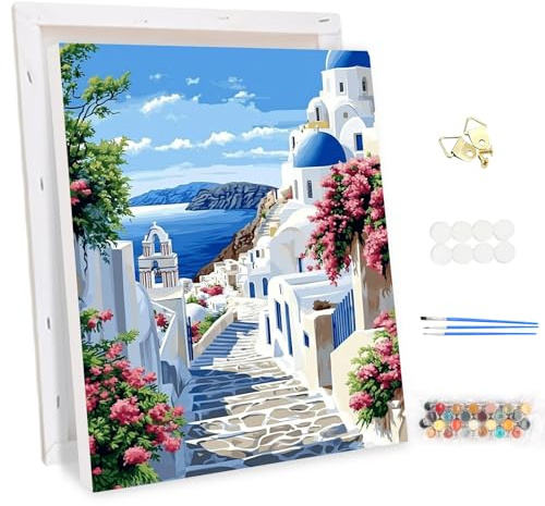 MEIYUDA Pintar por Numeros Adultos con Marco Paisaje, DIY Cuadro al óleo con Números para, Kit de Pintura al óleo Digital de Lienzo, Decoración para el Hogar 30x40cm