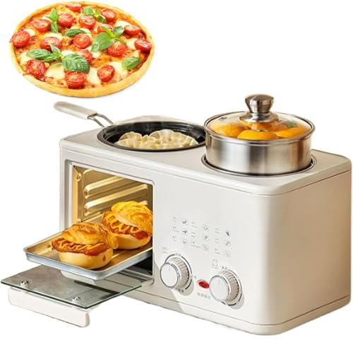 XSDAJSD Estación de Desayuno eléctrica de 1200 W: máquina Multifuncional 4 en 1 con sandwichera, Horno, sartén, vaporera y Temporizador de 0 a 60 Minutos para Cocina y hogar.