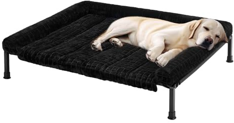 Veehoo Raised Dog Bed xl Washable for Large Dogs, Fluffy Elevated Dog Bed with Removable Bolster, Extra Large Outdoor Dogs Sofa Beds with Non-Slip Feet, Black 106 x 76 x 20 cm