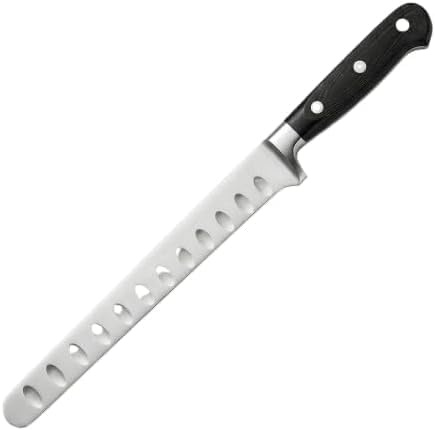 Montevalle Cuchillo Jamonero Profesional Flexible | Hoja Alveolada de Acero Inoxidable 28 cm | Filo de Alta Precisión para Cortar Jamón Serrano e Ibérico | Mango Ergonómico Negro Antiadherente
