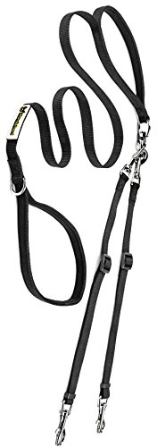 Zwillingsleine für Zwei kleine Hunde | Verstellbare Doppelleine aus Nylon für Hunde bis 30 kg Schwarz