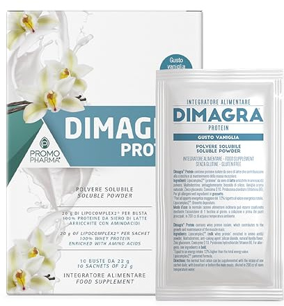Dimagra Protein - Integratore Proteico per Dieta Chetogenica - Proteine in Polvere - Gusto Vaniglia - 10 buste da 22 g