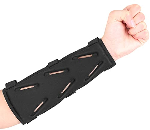 KRATARC Archery Arm Guard Adjustable 3-Strap Accessory Lightweight Hunting Target Practive Adult Unisex (Black, Length 8'')