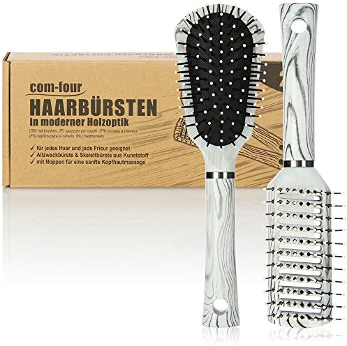 COM-FOUR® 2-teiliges Haarbürsten Set für Frauen und Männer - Skelettbürste, Allzweckbürste - Haarstyling (2er Set Schwarz Weiß)