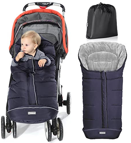 Orzbow Fußsack Kinderwagen Winter, Fußsack Buggy Fusssack Kinderwagen Baby Winter mit Wamres Korallen-Fleece, Reißverschluss, Anti-Rutschschutz & Reflektorstreifen, Universelle & Wasserdicht, Blau