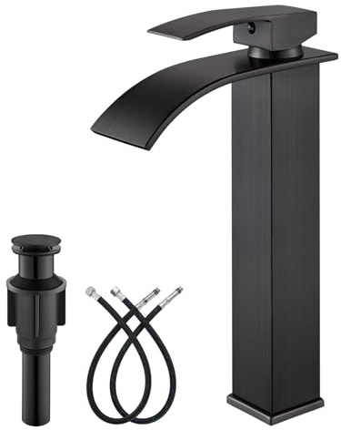 gotonovo Waterfall Tall Bathroom Faucet Single Handle Bathroom Faucets for Sink 1 Hole Stainless Steel Vessel Sink Faucet Modern Mixer Tap Wash Basin Faucet with Pop Up Drain, Oil Rubbed Bronze