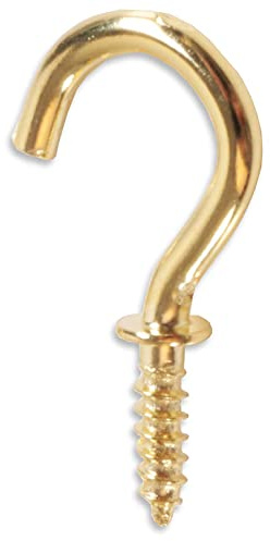 SISI UK Cup Hooks 13mm Polished Brass – Small Screw-in Ceiling & Wall Hooks for Hanging Plants, Cups, Utensils – Indoor/Outdoor Use – 10 Pack
