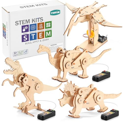 Dinosaur STEM Kits for Kids, 4 in 1 Wood Building Toys for Boys Crafts 8-12