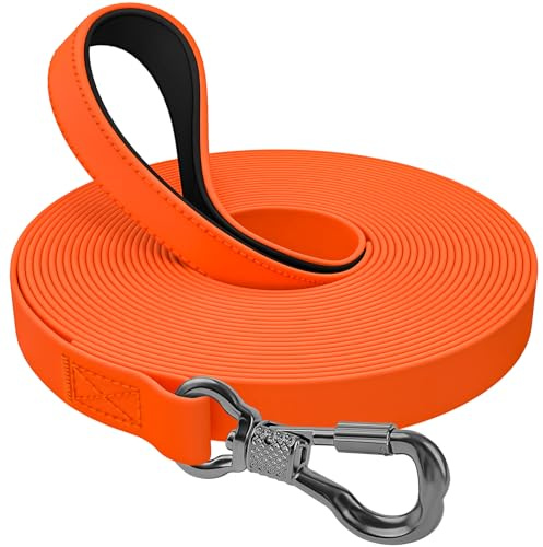 X XBEN Correa Perro Adiestramiento 3M 5M 8M 10M 12M 15M 20M 25M 30M, Correa Impermeable para Perro con Gancho Bloqueable, Correa Perro larg para Nadar, Pasear y Acampar, Robusta y Resistente, Naranja