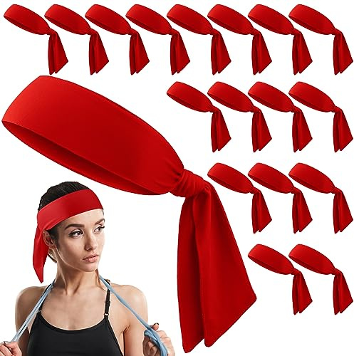 Hiboom 18 Pack Tie Headband Sports Sweatband for Men Women, Red