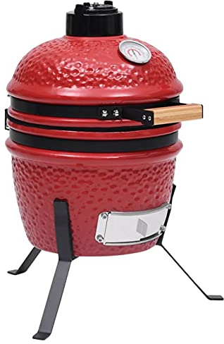 Homgoday Barbecue Affumicatore 2 in 1 Kamado in Ceramica 56 cm Rosso, Mobili per Casa Interno Esterno Soggiorno Camera da Letto