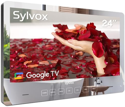 SYLVOX 24'' Smart TV Bathroom Magic Mirror Waterproof LED TV 1080P 500NITS High Brightness Dual Front Speakers Wall mounting Suitable for Bathrooms,Hotels,Saunas