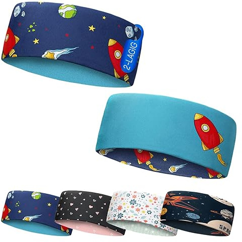 Klein Kind 6M-2J Sport Stirnband zum Wenden, 2-lagig für kalte Temperaturen, schnelltrocknend, Headband, Ohrenschützer, Schweißband, Haarband, Kopfband (DunkelblauUniversum)