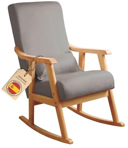 Home Design & Confort® Mecedora Balancín Modelo París con Cojín de Regalo | Butaca de Salon, Sillon, balancin, Mecedora Especial Lactancia, Antimanchas, Madera Haya Maciza (Gris/Natural)