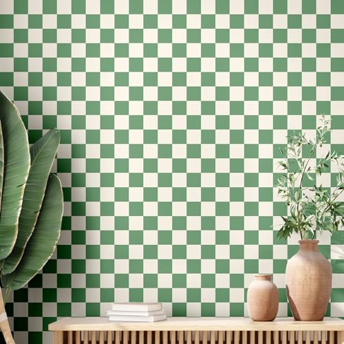 Drydiet Green Checkered Peel and Stick Wallpaper 15.75'' X 197