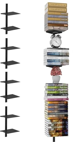 Joodyyoo 8 Etagere Bibliotheque Murale Invisible Etagere Rangement Livre, Noir Metal Bibliotheque de Rangement Etagere Murale d'affichage Vertical pour la décoration pour Salon, Lot de 4