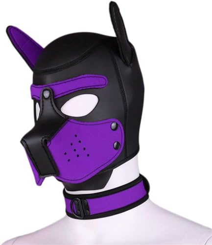 Maschera in neoprene per cucciolo con colletto, rimovibile, per cosplay e cuccioli, maschera per Halloween (lilla, L)
