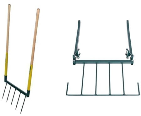 Leborgne, Duo 1 Émietteur + Biogrif NaturOvert, Grelinette Non Assemblée, 5 Dents Interchangeables, Boîte Carton, Double Manche Long en Bois PEFC 100%, Outillage de Jardinage, Fabrication Française