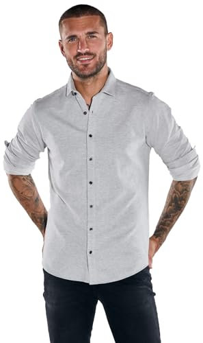 emilio adani Herren Herren Langarm-Hemd Slim fit, 37854, 37854, Silbergrau in Größe S