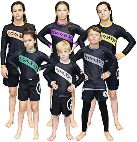 KOMBAT USA Kids BJJ Rash Guard Full Sleeve – Youth Boys & Girls Compression No Gi Shirt, IBJJF Ranked, UV Protection Purple, Small