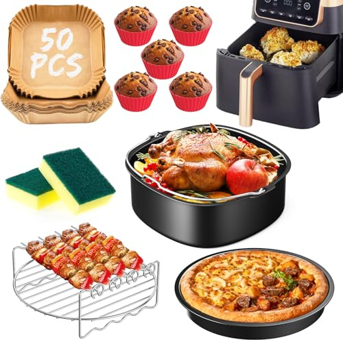 Airfryer Zubehör für Philips Airfryer 2000 Serie 6,2 l (NA230/00), Ninja PRO 4,7L AF140EU, Ninja MAX PRO 6,2 L AF180EU, BPA-frei Heissluftfritteuse Zubehör Backform, Wiederverwendb Zubehör Airfryer