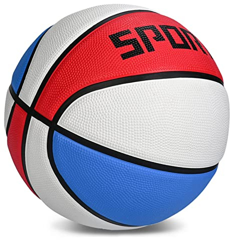 KUYOTQ Kinder Basketball Größe 5 Premium-Kautschuk Basketball Kinder, Indoor und Outdoor für Jungen, Mädchen und Jugendliche, Spiel & Sport, Geschenkidee(entspannt, Rot-Weiß-Blau)