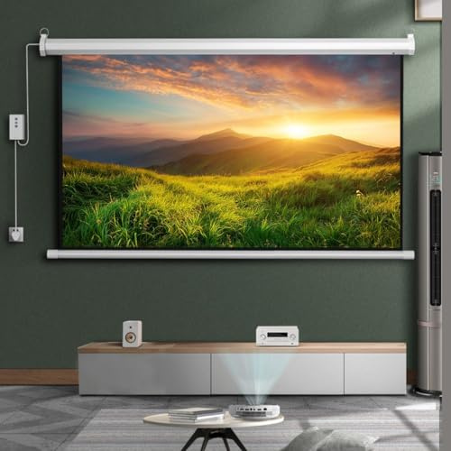 Schermo per proiettore Elettrico da 60 Pollici, Schermo motorizzato ad Alto Guadagno da 2,5 Pollici, Schermo per Film da 72 Pollici con Telecomando, Schermo per Home Theater, Cinema, Ufficio