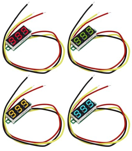 WEKADRIN Voltmetro Digitale per Batteria 4 Pezzi Display LED 028 Tre Fili Misuratore Tensione Dc 0- Protezione Inversione Polarità Strumento Portatile per Veicoli e Auto