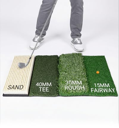 WEEPALM SPORTS 4-in-1 Golf Hitting Mat, Golf Practice Mat with Fairway, Rough, Sand & Tee Turf, Indoor Outdoor Golf Training Mat for Driving, Chipping & Putting with Golf Mat Tees