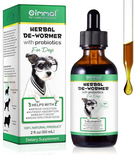 Wurmkur Hund Tropfen 60ml, Kräuterentwurmer mit Probitika, Verbesserung der Verdauung, Immunitätsschub, Anti-Parasiten, Breitband-Hakenwürmer, Sicher, Effektiv, Wurmkur für Hunde