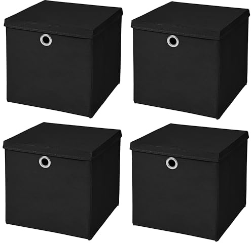 StickandShine 4er Set Schwarz Faltbox 28 x 28 x 28 cm Aufbewahrungsbox faltbar mit Deckel