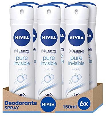 NIVEA Deodorante Spray Pure Invisibile 6 x 150 ml, Deodorante donna per una protezione 72h invisibile, Deo spray antitraspirante senza alcool, Non lascia residui sulla pelle e i vestiti