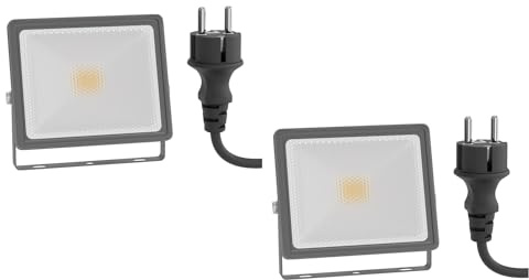ledscom.de 2x LED Gartenstrahler FLIN für außen, IP66, Stecker, grau, 11,5 W, 837lm, warmweiß