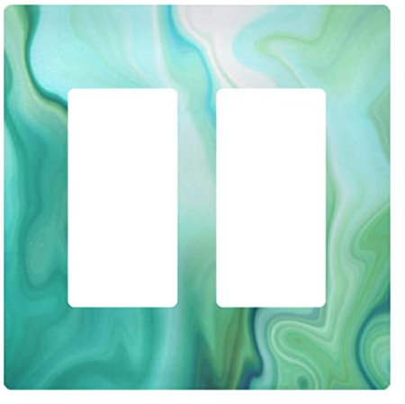Turquoise Liquid Marble Agate Paint Emerald Green Macro Wave Lines 2 Double Gangs Rocker Print Toggle Wall Plate, Switch Plate Cover for Living Room Bedroom Bathroom Office and School