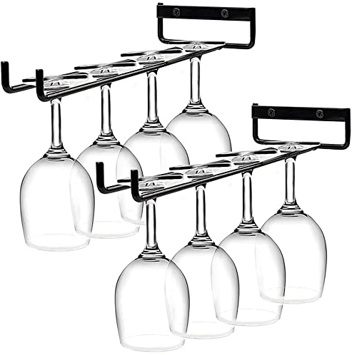 Aieraczy 2 Stück Weinglashalter, Gläserhalter Schrank, Gläserschiene, Metall Gläserhalterung Hängend, Weinglas Schiene zum umhängen, Weingläser Halter für Bar Küche Pub Restaurant, Schwarz