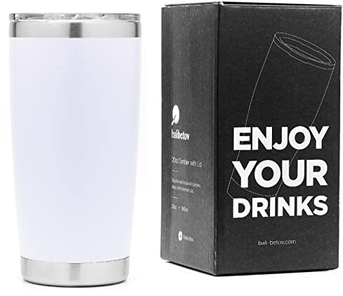 BALIBETOV Vaso Termo (590 ml) - Vaso Termo Cafe para Llevar - Taza Termica para Llevar Cafe, Té, Vino, Cerveza y mas - para Frio y Calor (Blanco)