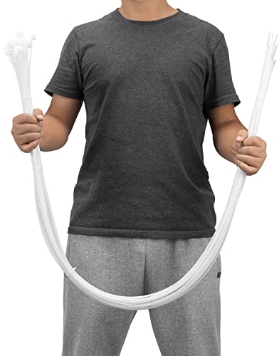 XINGO 60 inch Zip Ties Heavy Duty 20 PCS,175 LBS Ultra Strong Plastic Wire Ties, Large Cable Ties Xtra Long Tie Wraps, Indoor and Outdoor UV Resistant (White)