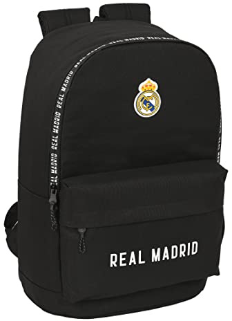 Safta REAL MADRID Corporativa - Mochila Escolar, Adaptable a Carro, Ideal para Niños de Diferentes Edades, Cómoda y Versátil, Calidad y Resistencia, 31x15x47 cm, Color Negro