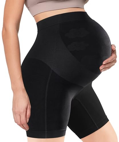Bosaen Maternity Shapewear, Non-Rolling Soft Seamless Maternity Underwear, High Waist Mid-Thigh Pregnancy Shapewear for Belly Support, Prevent Thigh Chafing - Pregnancy Must Have Black