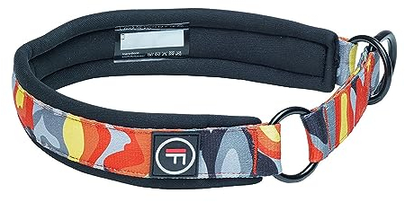 FINNERO CAMOCOLOR Hundehalsband - Half-Pull-Halsband mit Neopren-Polsterung, reflektierend, breites Halsband, robust und bequem - XL, Orange