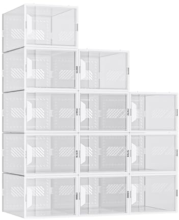 MYHMCT Schuhboxen, 12 Stück, durchsichtiger Kunststoff, stapelbar, für den Eingangsbereich, Schrankboden
