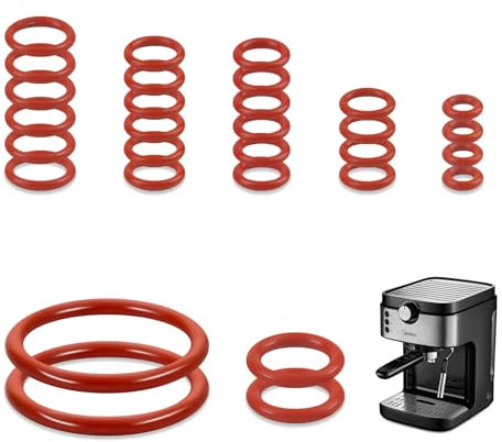 WACH AUF 30 Stück O-ringe Dichtungsringe Silikon 7 Größen O Ring Dichtung Wartungssatz für Kaffeemaschinen Supportventil Brühgruppe Auslaufventil Kaffeevollautomat Ersatzteile(Rot)