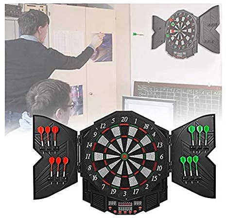 OHMG - Diana de dardo con 12 dardos, dardos electrónicos, juego de PC, 27 juegos, 216 variantes,Hasta 16 jugadores,Pantalla LED,Punta suave,Dardos Punta Molle
