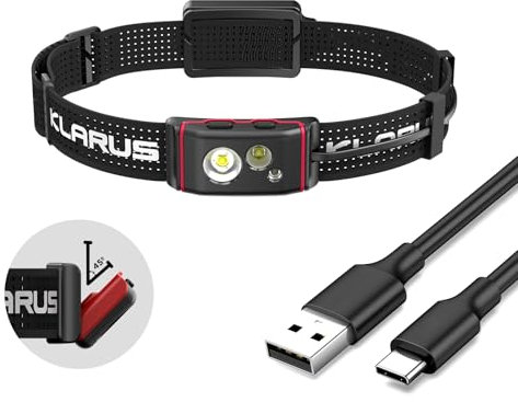 klarus HM5 800 Lumen ultradünne leichte Trailrunning-Stirnlampe mit rotem Licht, Doppelschalter, 105 Stunden Laufzeit, IPX6 wasserdichte LED-Stirnlampe zum Laufen, Camping, Wandern, Jagen
