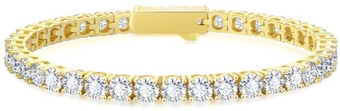 KRKC&CO Tennisarmband Armband Damen, 4mm Tennis Armband 14K Gold beschichtet, Zirkonia Kristall Armbänder Gold Iced Out, Hochzeit Geburtstag Geschenk für Frauen Mädchen [Größe 16,5cm]