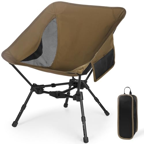 SHANNA Silla De Camping Portátil Plegable Silla De Pesca: Ultraligera con Altura Ajustable Silla Plegable Capacidad De Carga hasta 150 Kg, para Excursiones Cortas Y Paseos En Bicicleta (Caqui)