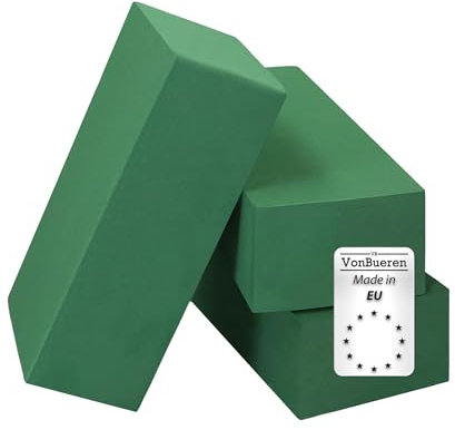 VonBueren 3 x Steckschaum nass Steckschwamm für Blumen | ca. 23 x 11 x 7,5 cm je Blumensteckschaum | Steckmasse zum Basteln | Steckmoos | für Kunstblumen und Frischblumen | Made in EU