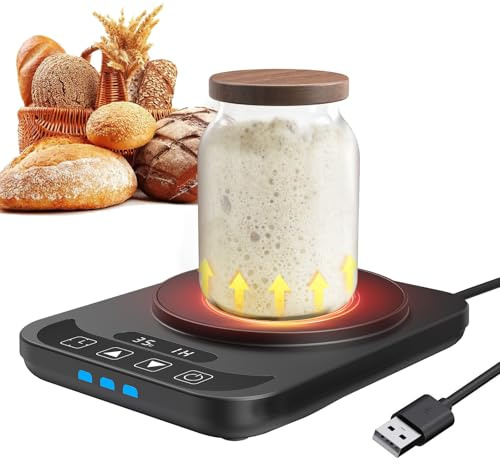 MQUPIN Sourdough Starter Warmer, Sourdough Warming Mats with Temp Display, Precise Temperature Control 0-38°C, 12 Hours Timer, Sour dough warmer for Baking Supplies Kitchen Bakers (Black)